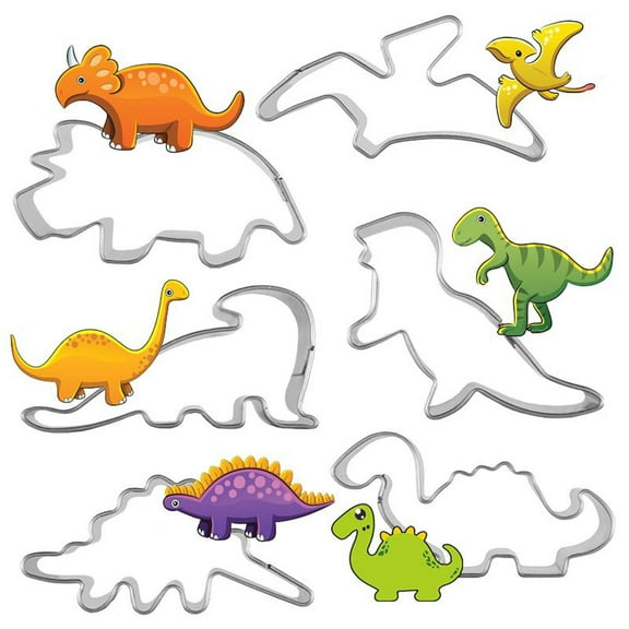 BAOPAI Dinosaur Shape Food Grade Stainless Steel DIY Baking Moulds Kitchen Tool Set of 6 Easy to Use and Clean Dishwasher Safe for Cakes Cookies and More