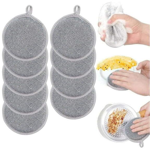 BAOPAI Double Sided Dishwashing Sponge with Scouring Pad High Elastic Circular Design for Effortless Cleaning 9-Pack with Hanging Holes
