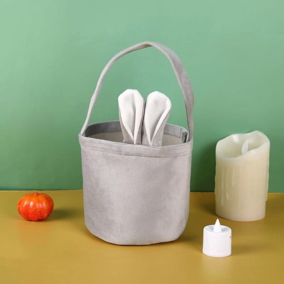 BAOPAI Easter Bunny Ear Handbag Tote with Soft Velvety Material Spacious Design for Party Gift Packaging Egg Hunt and Candy Storage Basket