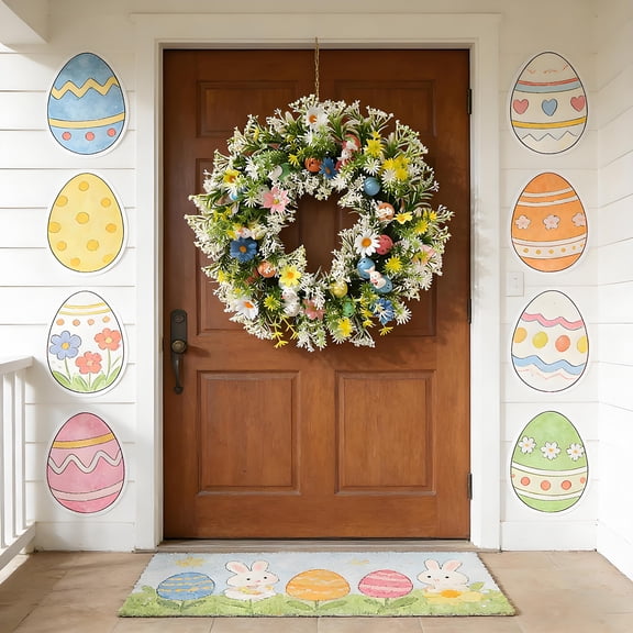 BAOPAI Easter Bunny Egg Wreath Door Wall Decoration for Festive Holidays like Thanksgiving Home Decor Creates Warm Atmosphere