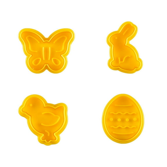 BAOPAI Easter Cookie Stampers 4-Piece Set with Spring Action Handle for Easy Decorating of Cookies Pies and Pastries BPA Free