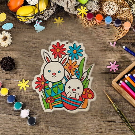 BAOPAI Easter DIY Wooden Picture Board Coloring Kit with 4 Color Brushes - Fun Family Activity Art Decoration Gift for Parents and Kids to Bond Together
