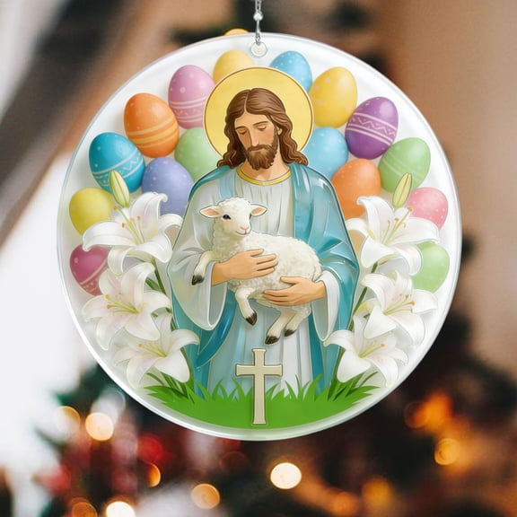BAOPAI Easter Double-Sided Jesus Ornament with Soft Light Refraction3.1 Inch Acrylic Hanging Decoration for Easter Tree and Home Decor