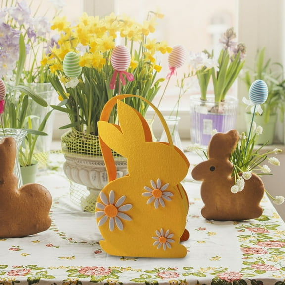 BAOPAI Easter Felt Candy Basket with Cute Rabbit Design - Handcrafted Easter Gift Bag for Candies Chocolates Party Favors and Holiday Decorations
