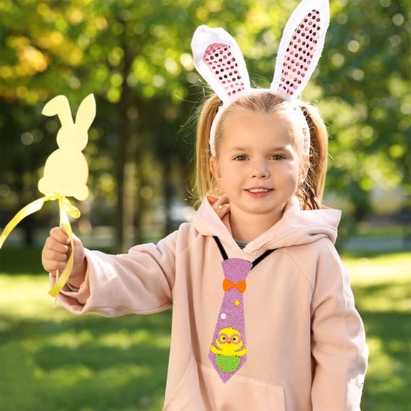 BAOPAI Easter Glitter Bow Ties for Kids and Adults, Adjustable Neck Strap with Secure Fit, Cute Cartoon Bunny and Chick Design for Party Celebrations