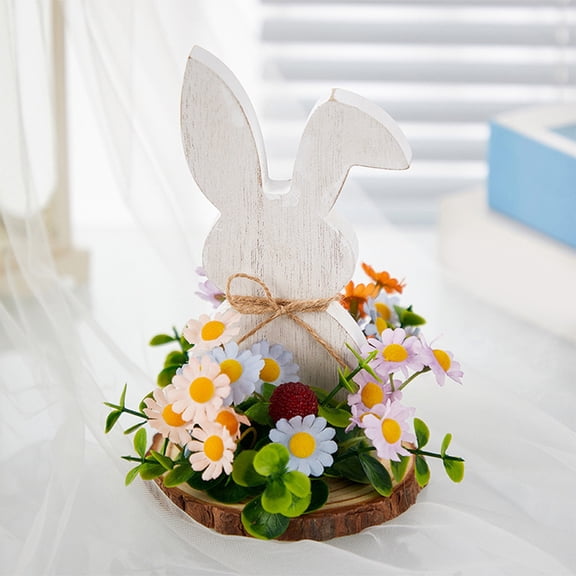 BAOPAI Easter Wooden Rabbit And Egg Ornaments With Floral And Berry Accents For Bucolic Style Home Desktop Decoration Creating Warm Visual Effect