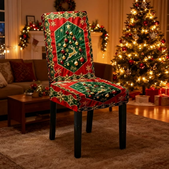 BAOPAI Elastic Washable Christmas Chair Cover Stretchable Fabric Dining Table Protector Suitable for Restaurant Hotel Party Wedding Events