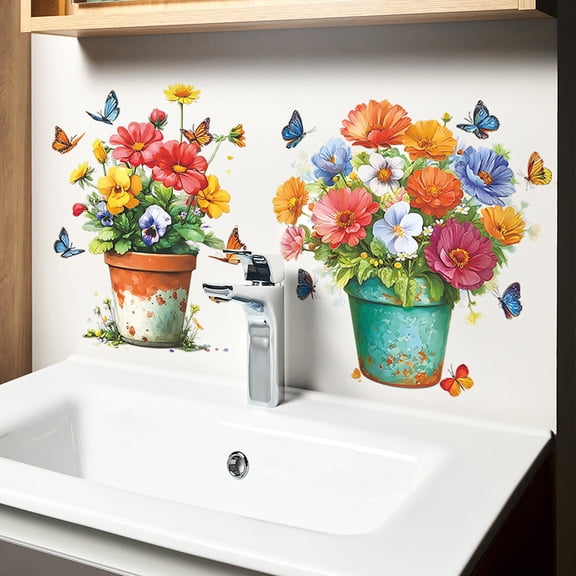 BAOPAI Elegant Floral Wall Stickers for Home Decor, Peel and Stick Removable Vinyl Decals, Instant Decor Upgrade for Bedroom Living Room Office, Fade-Resistant and Residue-Free