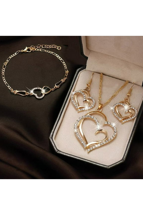 Elegant Heart-Shaped Pendant Earrings Bracelet Set for Women, Good Valentine's Day Gift for Her, Romantic Anniversary Birthday Present for Couples