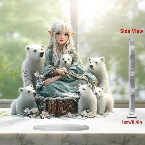 BAOPAI Elf and Polar Bear Acrylic Decor Standee With Base - Whimsical Fantasy Art for Home Bedroom Desktop Decoration