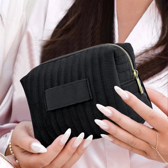 BAOPAI Embroidered Striped Velvet Cosmetic Bag - Portable Travel Makeup Organizer Waterproof and Durable Perfect Gift for Valentine's Day