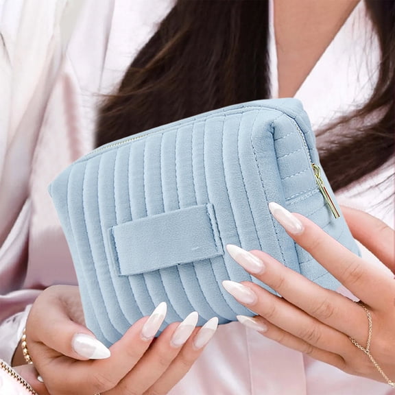 BAOPAI Embroidered Striped Velvet Cosmetic Bag - Portable Travel Makeup Organizer Waterproof and Durable Perfect Gift for Valentine's Day