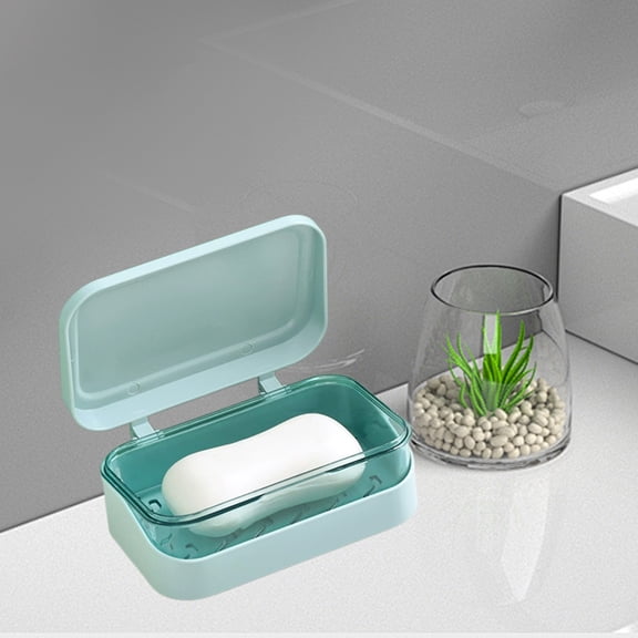 BAOPAI European Printing Double Layer Soap Box with Connected Draining Lid, Prevents Soap from Melting and Wasting, Modern Matte Plastic Soap Dish for Bathroom and Kitchen Sink