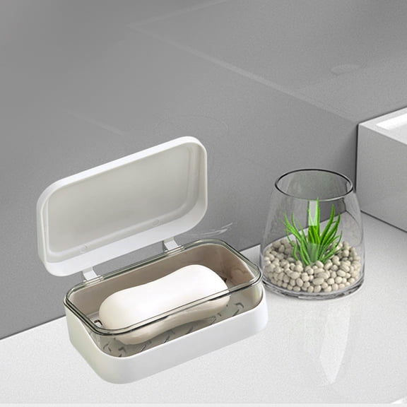 BAOPAI European Printing Double Layer Soap Box with Connected Draining Lid, Prevents Soap from Melting and Wasting, Modern Matte Plastic Soap Dish for Bathroom and Kitchen Sink