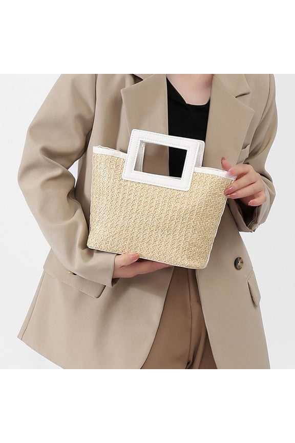 Extra Large Capacity Plastic Woven Tote Bag with Squares Handle for Men and Women Ideal for Beach Travel Shopping and Everyday Use