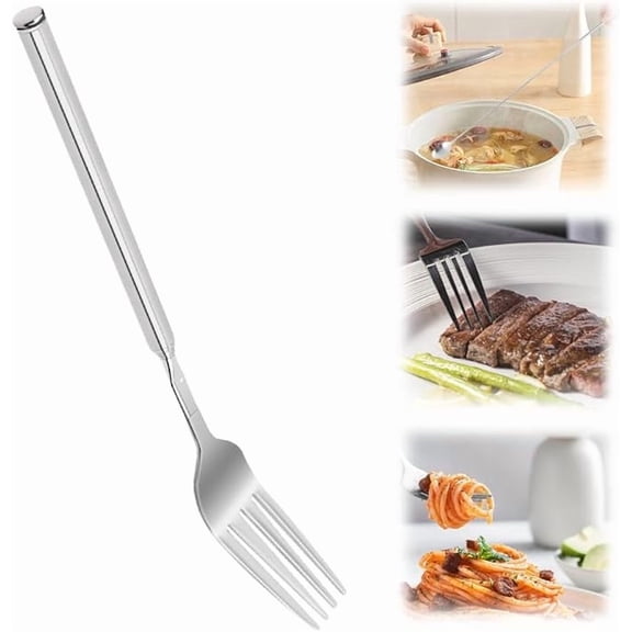 BAOPAI Extra Long Expandable Dinner Fork for BBQ Grilling Baking Prank Stainless Steel Extendable Fork Kitchen Gadget for Home Outdoor Use