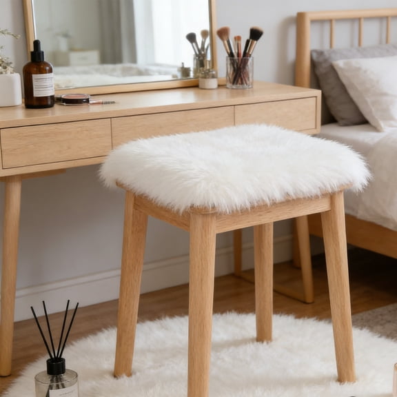 BAOPAI Faux Sheepskin Rug Super Fluffy Soft Chair Cover Seat Cushion Pad For Vanity Chair Sofa Bedroom Living Room