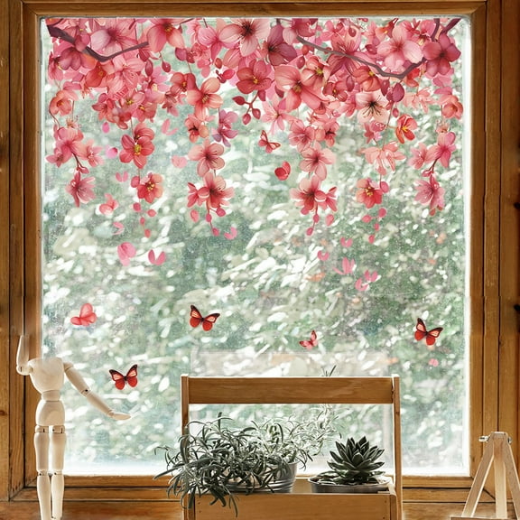 BAOPAI Floral Butterfly Window Decals - Easy Peel and Stick Self-Adhesive Wall Stickers for Home Decor, Bedroom, Living Room, Nursery
