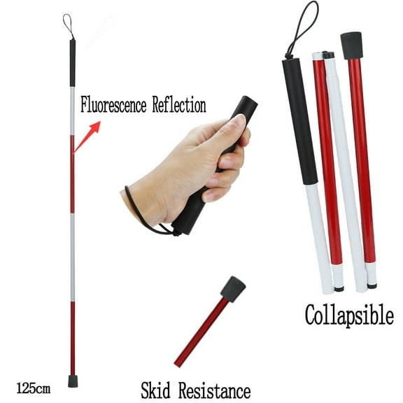 BAOPAI Folding Blind Cane 4 Section Aluminum Walking Stick With Reflective Safety Design And Non Slip Grip For Secure Mobility Assistance