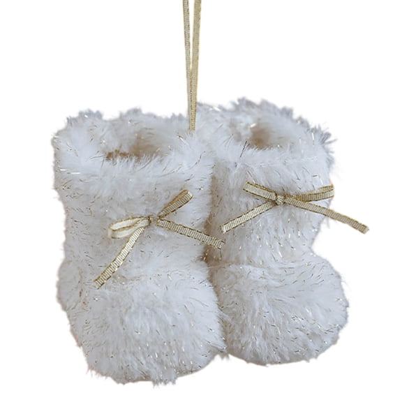 BAOPAI Furry Tree Ornaments Mini Boots with Bow Decoration Soft Festive Home Decor for Festive Parties