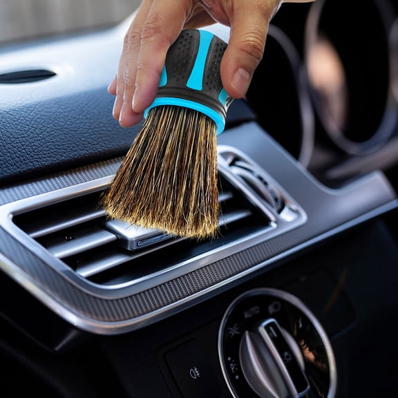 BAOPAI Good Cars Cleaning Brush with Round Head and Soft Boar Bristles for Deep Cleaning in Crevices Multi-Purpose for Wheel Hubs Vents and Interior Detailing