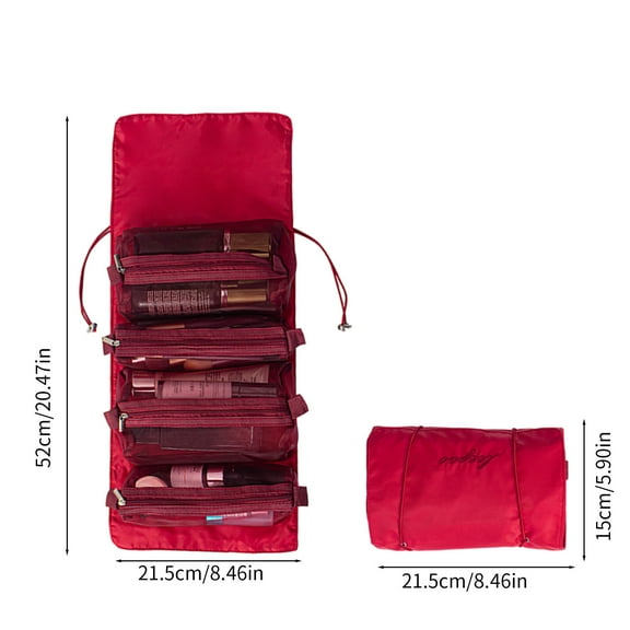 BAOPAI Hanging Roll Up Makeup Bag with 4 Detachable Transparent Mesh Pockets Large Capacity Travel Toiletries Organizer for Women