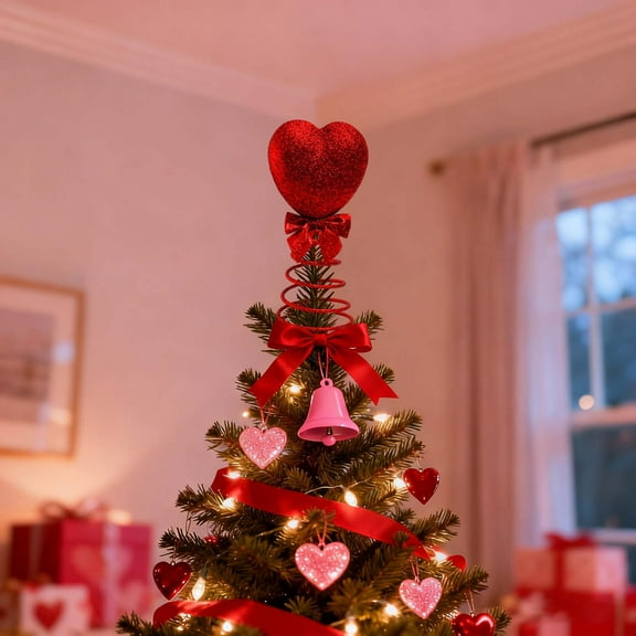 BAOPAI Heart and Star Tree Topper with Spring-Loaded Motion Dynamic Festive Ornament for Home Decoration Creating Warm and Joyful Atmosphere for Holiday Celebrations and Family Gatherings