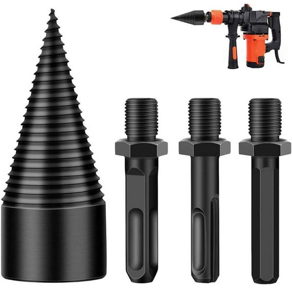 BAOPAI Heavy Duty Wood Splitting Drill Bit with 3 Handles Square Round Hex Shank for Effortless Firewood Splitting Ideal for Home Camping and Farm Use