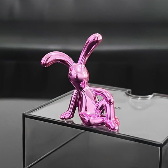 BAOPAI High-End Electroplated Rabbit Figurine Seated Long-Eared Bunny Decor with Metallic Finish for Living Room TV Cabinet and Entryway