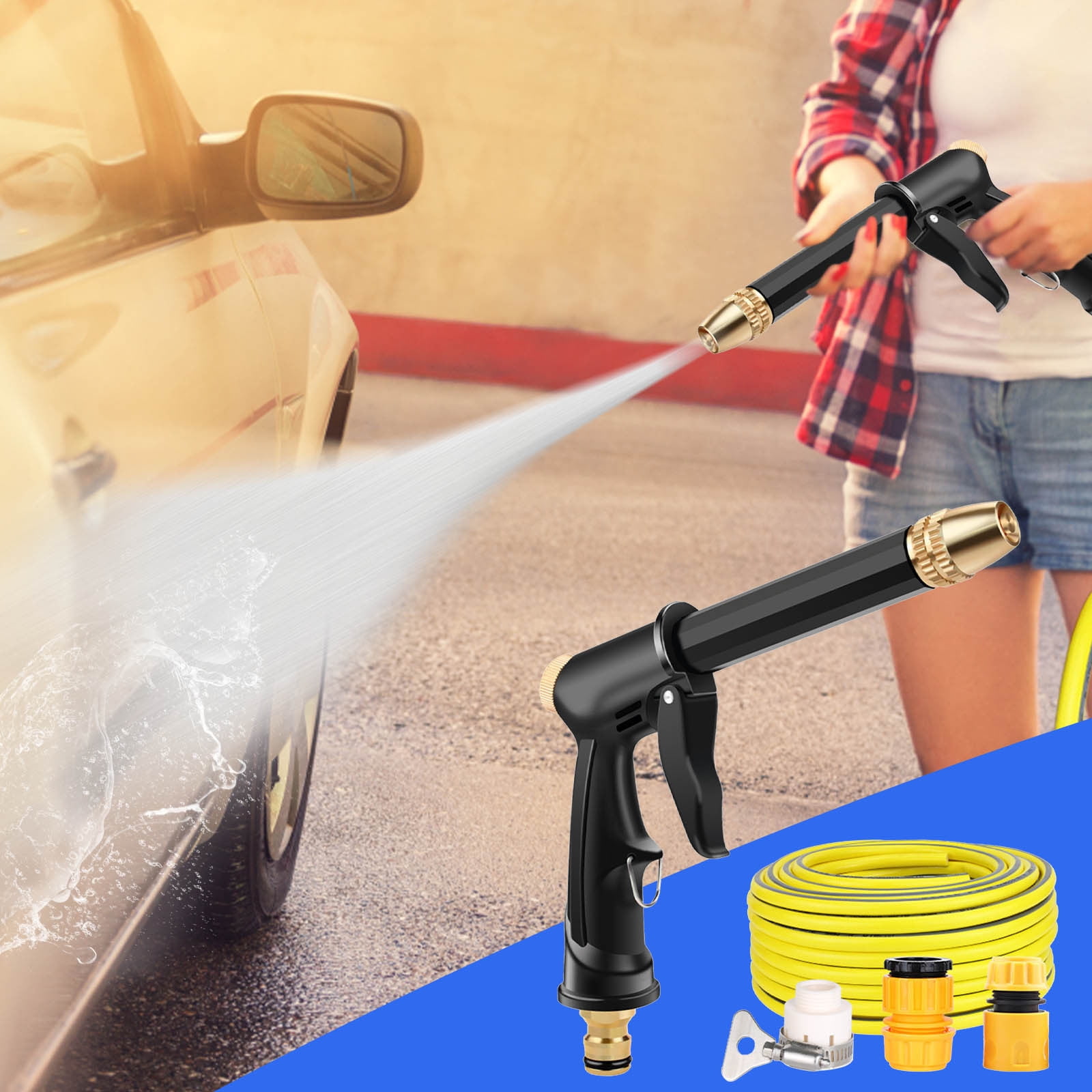 BAOPAI High Pressure Cars Wash Water Kit H2 Long 3 Nozzles 5m Hose Rotating Spray Alloy Copper for Home Vehicle Garden Wall Cleaning