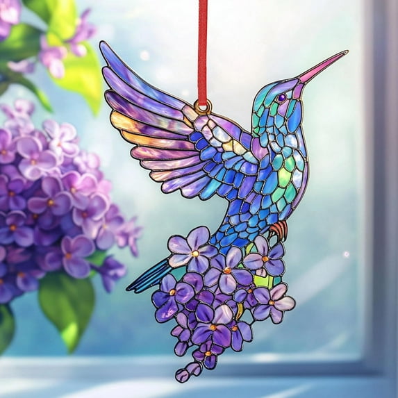 BAOPAI Hummingbird Flower Sun Catcher Pendant for Home Decor Valentine's Day New Year Gift Idea with Light Capture Easy Hanging for Windows Gardens