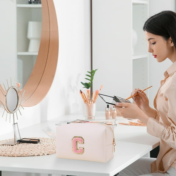 BAOPAI Large Canvas Makeup Bag With Handle - Waterproof Travel Toiletry Organizer With Makeup Brush Holder, Cute Cosmetic Bag for Teens Girls, Ideal for Valentine's Day Birthday Gifts