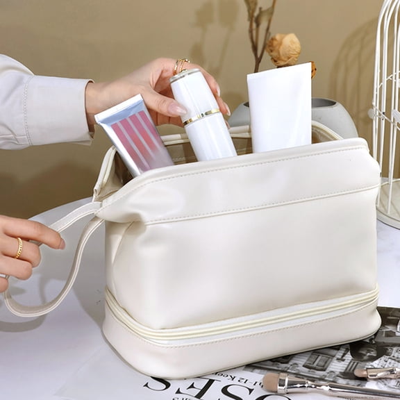 BAOPAI Large Capacity Double Layer Travel Cosmetic Bag, Portable Toiletry Organizer with Clouds Design and Wide Opening for Easy Access