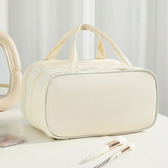 BAOPAI Large Capacity Portable Cosmetic Bag with Three-Layer Partitions for Organized Makeup StorageEasily Organize Your Beauty Products with Quick Access