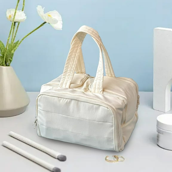 BAOPAI Large Capacity Waterproof Makeup Toiletry Organizer Bag for Women Travel, Portable Handheld Cosmetic Storage with Compartments for Toiletries and Cosmetics