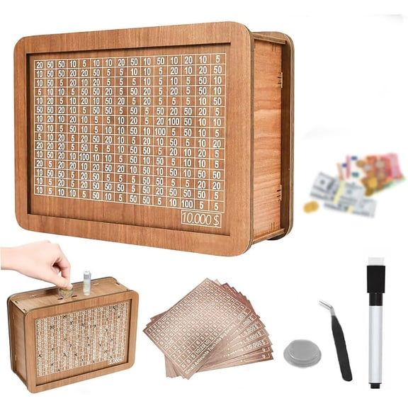 BAOPAI Large Wooden Money Box with Counter Personalized Savings Goals Complete Kit for Cash Coin Vault New Year Financial Joy