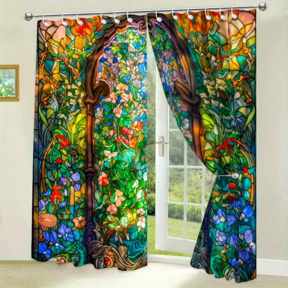 BAOPAI Long Painted Waterproof Outdoor Sunshade Curtains with Rod Pocket for Garden Patio Living Room Bedroom Window Glass Door Decoration