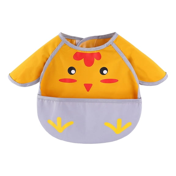 BAOPAI Long Sleeve Bib with Food Catcher Mess Proof Sleeved Feeding Bib for Infants and Toddlers Easy Clean 100% Polyester Machine Washable