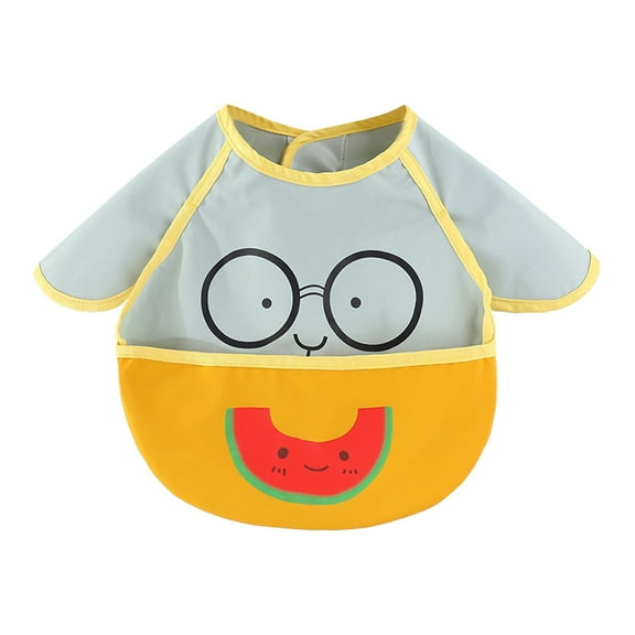 BAOPAI Long Sleeve Bib with Food Catcher Mess Proof Sleeved Feeding Bib for Infants and Toddlers Easy Clean 100% Polyester Machine Washable