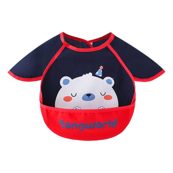 BAOPAI Long Sleeve Bib with Food Catcher Mess Proof Sleeved Feeding Bib for Infants and Toddlers Easy Clean 100% Polyester Machine Washable