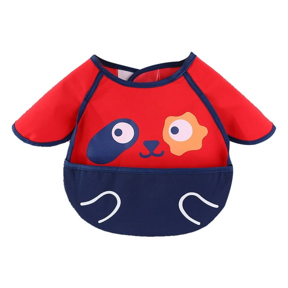 BAOPAI Long Sleeve Bib with Food Catcher Mess Proof Sleeved Feeding Bib for Infants and Toddlers Easy Clean 100% Polyester Machine Washable