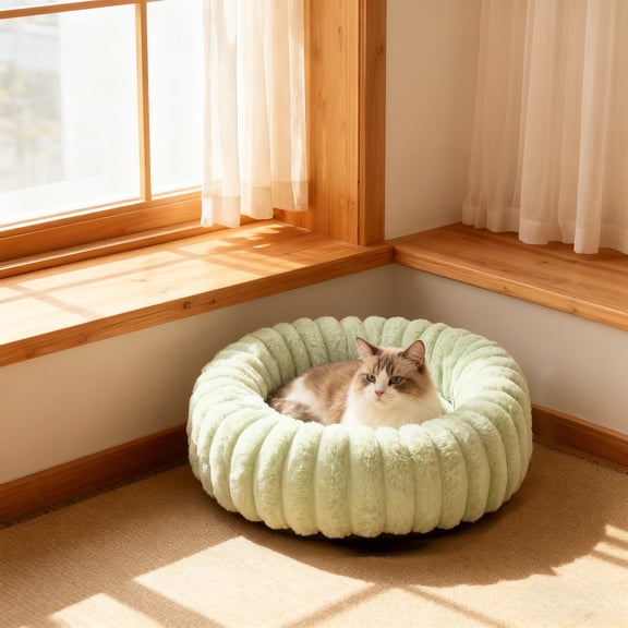 BAOPAI Luxurious Plush Pet Bed with Warm Fleece Lining Snug Enclosed Design for Comfort and Security Anti-Skid Bottom for Floor Protection Ideal for Small Pets in Cold Weather