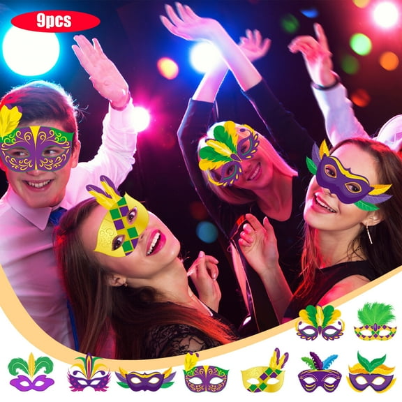 BAOPAI Mardi Gras Masks 9 Styles Lightweight Paper Carnival Party Masquerade Prom Costume Mask for Adults Kids Boys