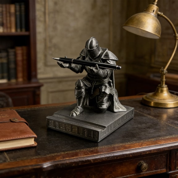 BAOPAI Medieval Knight Themed Pen Holder with Innovative Lifting Mechanism for Stable Pen Placement Suitable for Office or Study Desk Organization