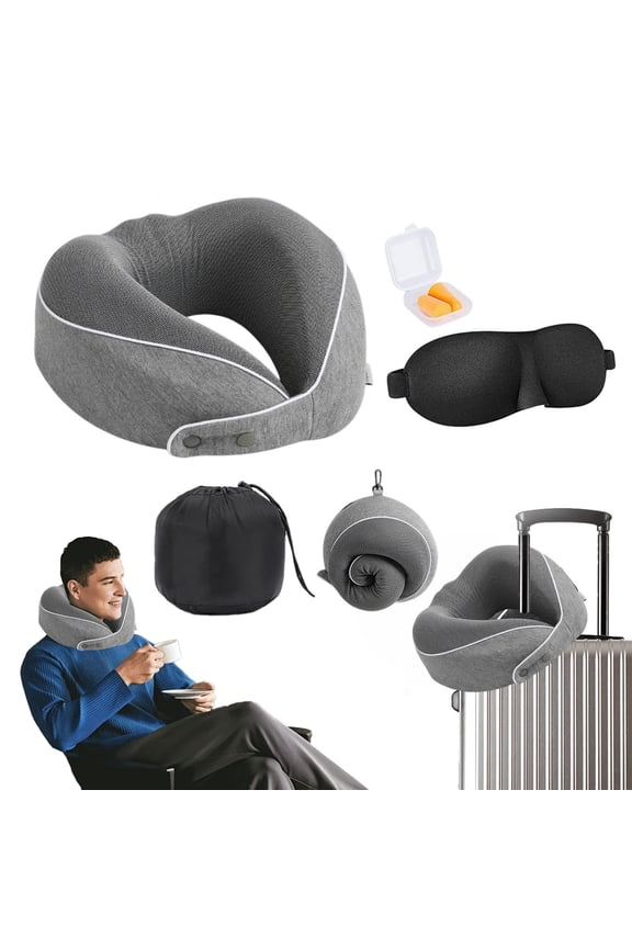 Memory Foam Travel Pillow Set With Eye Mask Earplugs Storage Bag For Airplane Car Home Recliner Use