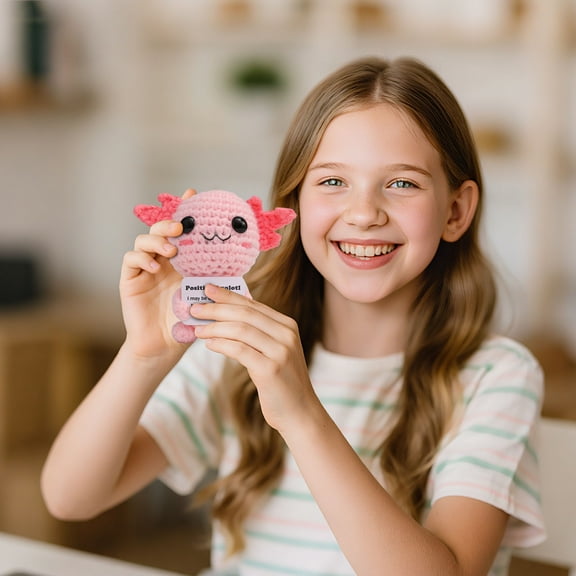 BAOPAI Mini Funny Positive Salamander Knitted Wool Toys With Encouragement Card Detailed Handmade Craftsmanship Soft Plush Material For Family Gift Positive Vibes Present