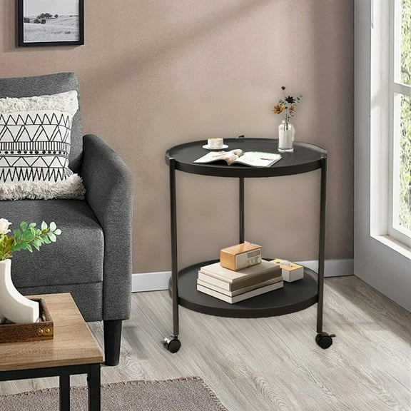 BAOPAI Movable Multi-Functional Nightstand with Wheels Space Saving Bedside Table for Small Apartments Sturdy and Easy to Assemble for Living Room or Bedroom Use