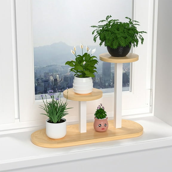 BAOPAI Multi-Tier Plant Stand with Tray for Flower Pots Wood Display Shelf for Indoor Outdoor Use Home Garden Office Decoration