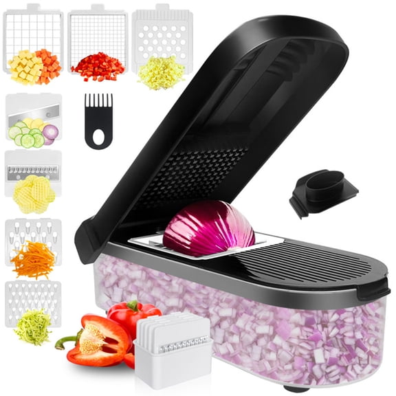 BAOPAI Multifunctional 7-in-1 Vegetable Food Chopper with Collection Tray Stainless Steel Blades for Quick and Easy Meal Prep Ideal for Holiday and Everyday Use
