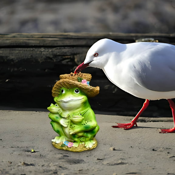 BAOPAI Outdoor Frog Design Bird Feeder and Garden Decor Resin Ornament with Waterproof Base for Patio or Yard Use